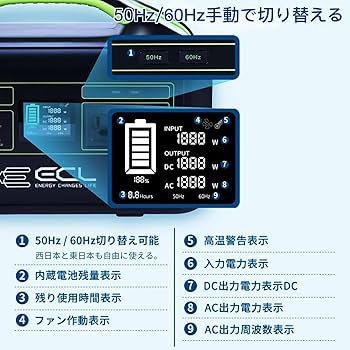 ECLポータブル電源 800W 218400mAh 周波数切替付 Amazon.co.jp: ECL ポータブル電源 モバイルバッテリー 非常用
